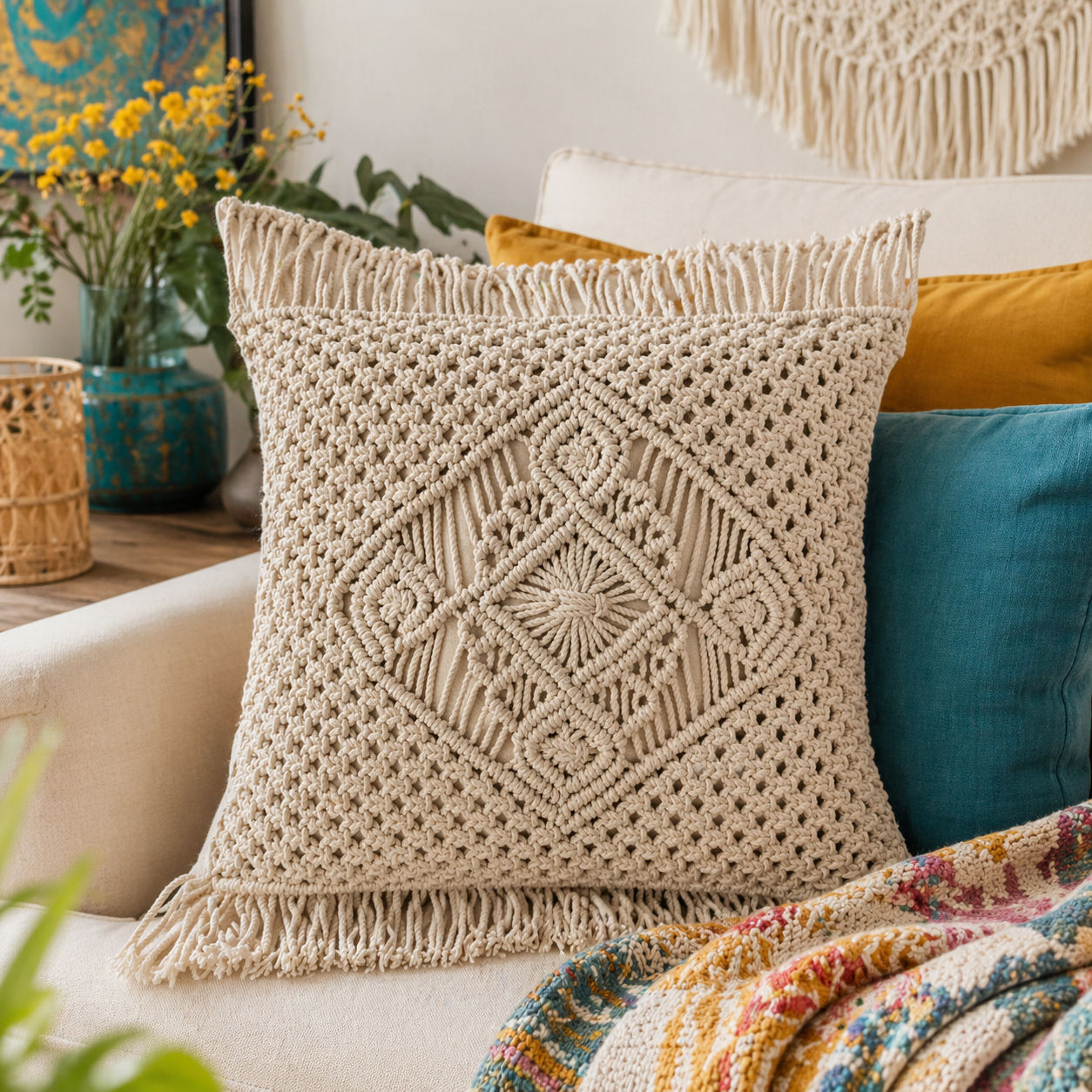 Stylish Macrame Decorative Pillow Case